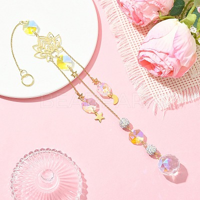 Glass Round Pendant Decorations HJEW-JM01231-1