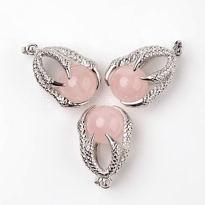 Eagle Claw Alloy Natural Rose Quartz Pendants G-L455-A18-1