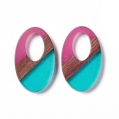 Transparent Resin & Walnut Wood Pendants RESI-M027-02H-1