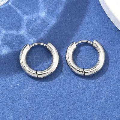 Tarnish Resistant 304 Stainless Steel Huggie Hoop Earrings X-EJEW-F111-16mm-P-1