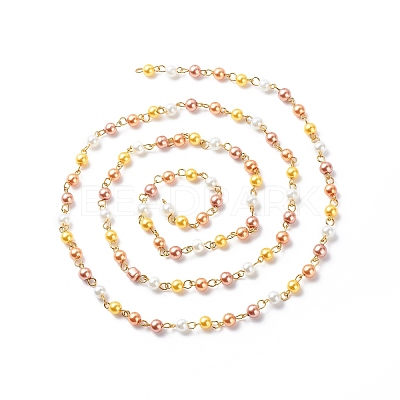 Handmade Glass Pearl Round Beaded Chains AJEW-SZ0002-40E-1