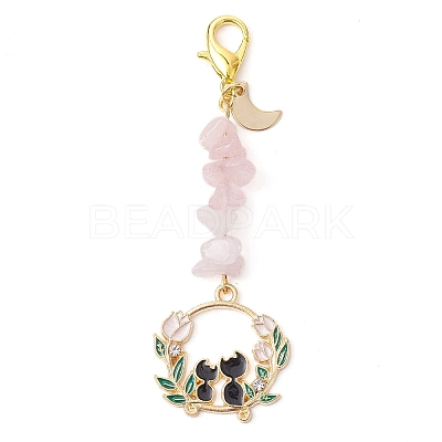 Easter Theme Rabbit & Cat Alloy Enamel Pendant Decoration HJEW-JM01464-1