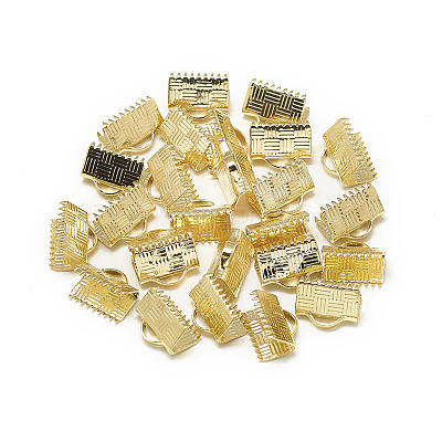 Brass Ribbon Crimp Ends X-KK-T032-146G-1