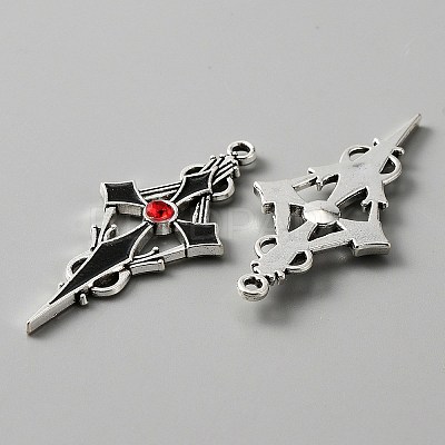 Siam Rhinestone Cross Pendant with Black Enamel ENAM-WH0001-06AS-02-1