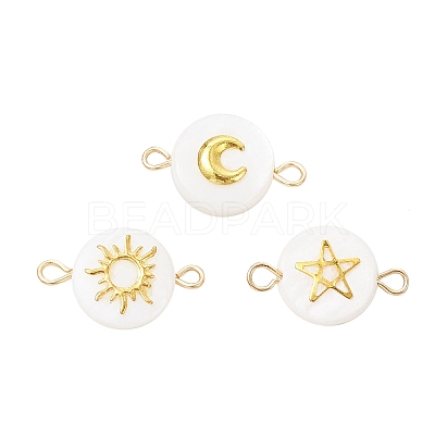 3Pcs 3 Styles Natural Freshwater Shell Flat Round Connector Charms PALLOY-JF04018-01-1