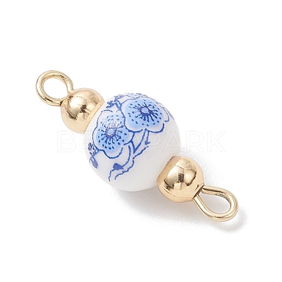 Handmade Flower Printed Porcelain Ceramic Round Links Connector Charms PALLOY-JF04451-02-1