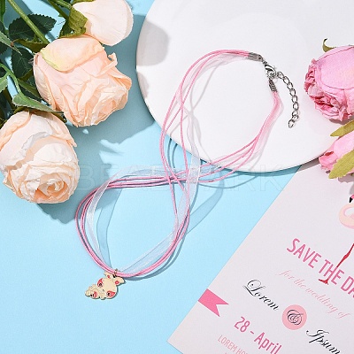 50Pcs 5 Colors Waxed Cord and Organza Ribbon Necklace Making NCOR-YW0001-02-1