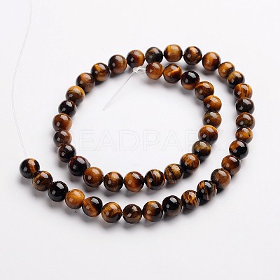 Round Natural Tiger Eye Gemstone Bead Strands G-J333-03-10mm-1