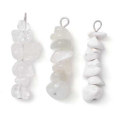 Gradient Color Natural Quartz Crystal & Natural Howlite & White Moonstone Chip Beaded Pendants PALLOY-JF02791-01-1