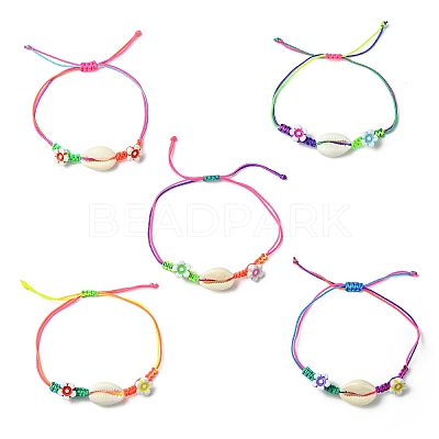 Natural Mixed Cowrie Shell Beads Braided Bead Bracelets BJEW-JB11786-1
