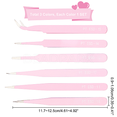 3Sets 3 Colors Stainless Steel Beading Tweezers Sets TOOL-DC0001-01-1
