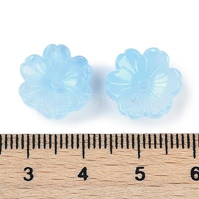Transparent Spray Paint Glass Bead Caps GLAA-H035-04J-1