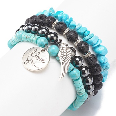 4Pcs 4 Style Natural & Synthetic Mixed Gemstone Stretch Bracelets Set BJEW-JB08479-1