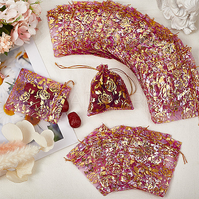 100Pcs Rose Printed Organza Bags OP-SP0001-06A-1