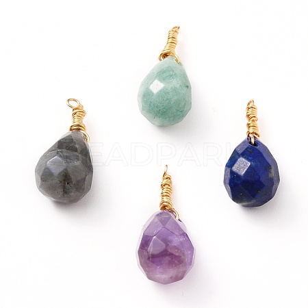 Wire Wrapped Faceted Natural Green Aventurine & Amethyst & Lapis Lazuli & Labradorite Pendants PALLOY-JF00542-1