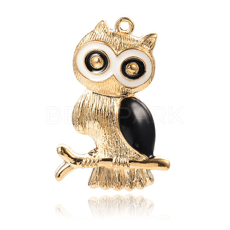 Golden Plated Alloy Enamel Owl Big Pendants for Halloween ENAM-J487-06G-1