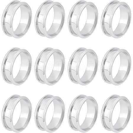 12Pcs Stainless Steel Grooved Finger Ring Settings STAS-UN0038-94B-1
