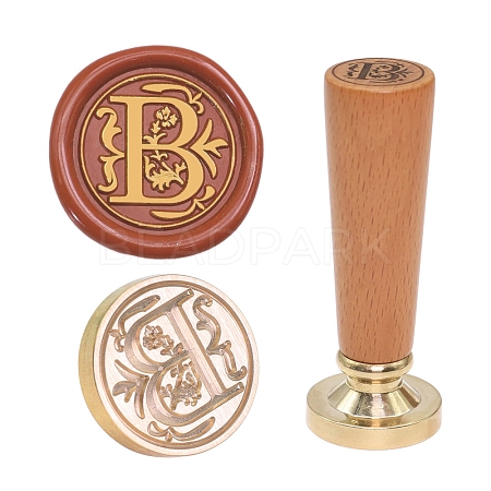 European Style Round Golden Tone Brass Letter Wax Seal Stamps PW-WG011B8-10-1