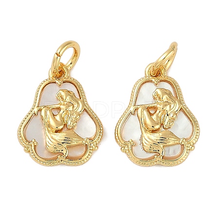 Brass Pave Natural Shell Mermaid Charms with Jump Rings KK-P283-10G-1