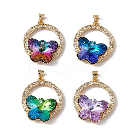 Brass Micro Pave Clear Cubic Zirconia Pendants KK-G439-66G-1