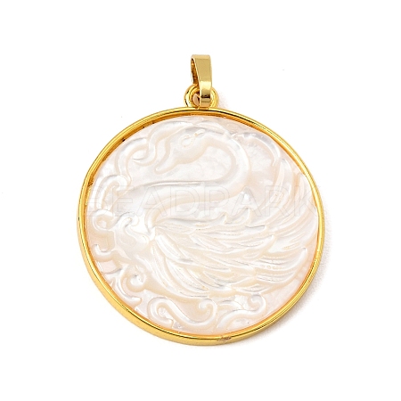 Rack Plating Carved Natural White Shell Pendants SH-CBA69D1-05G-1