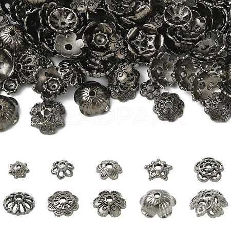 200Pcs 10 Styles Zinc Alloy Bead Caps FIND-CJ0004-70-1