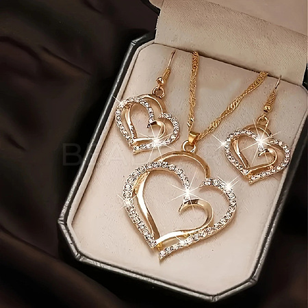 Heart Alloy Crystal Rhinestone Pendant Necklace & Dangle Earring Sets FS-WG8597C-01-1