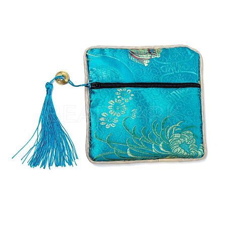 Chinese Brocade Tassel Zipper Jewelry Bag Gift Pouch ABAG-F005-05-1