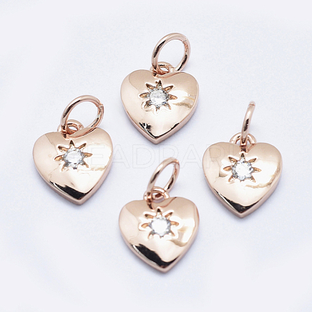 Brass Micro Pave Clear Cubic Zirconia Charms ZIRC-J040-09RG-NR-1