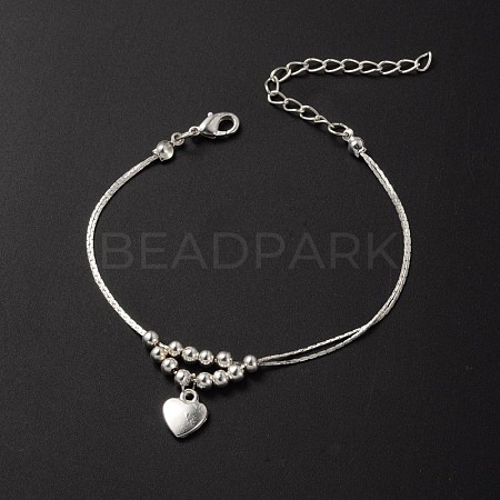 Tibetan Style Heart Charm Anklets AJEW-AN00082-1