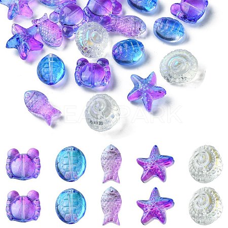 25Pcs 5 Style Ocean Themed Transparent Glass Beads Sets GLAA-YW0003-40C-1