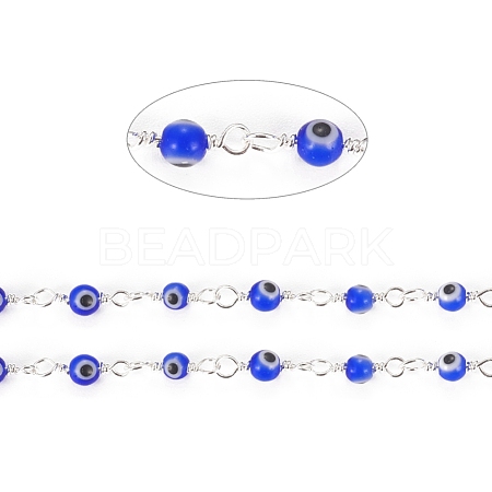 3.28 Feet Handmade Evil Eye Lampwork Round Beaded Chains X-CHC-G009-A-S05-1