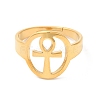 Ion Plating(IP) 304 Stainless Steel Hollow Ankh Corss Adjustable Ring for Women RJEW-K245-39G-1
