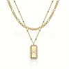Brass Micro Pave Clear Cubic Zirconia Rectangle with Initial Pendant Double Layer Necklaces for Women FS-WG478B5-08-1
