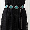 Bohemian Brass Pave Synthetic Turquoise Flat Round with Flower Link Alloy Chain Belts for Women FS-WG72103-01-2