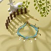 Brass Moon and Star Charms & Seed Flower Double Layer Multi-strand Bracelet for Women BJEW-JB08849-2