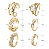 6Pcs 6 Styles Brass Micro Pave Clear Cubic Zirconia Cuff Rings RJEW-LS0001-44G-3