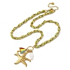 Starfish & Umbrella 304 Stainless Steel Enamel Pendant Necklaces NJEW-L465-07G-4
