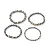 4Pcs 4 Style Natural Larvikite & Synthetic Hematite Stretch Bracelets Set with Cubic Zirconia Column Beaded BJEW-JB08830-4