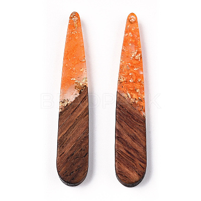 Transparent Resin & Walnut Wood Pendants RESI-N039-69G-1