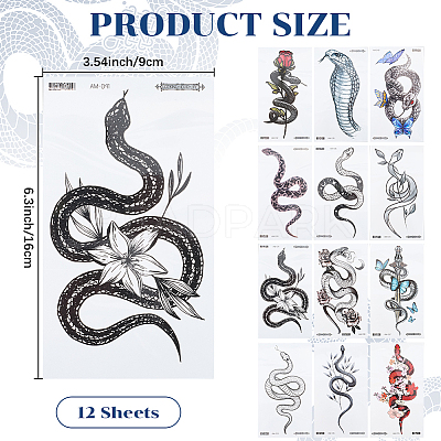 Snake Water Proof Removable Temporary Tattoos Stickers AJEW-WH20048-49-1