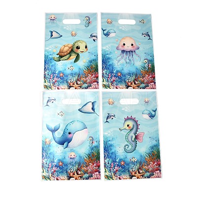 50Pcs 4 Styles Ocean Printed Plastic Gift Storage Tote Bags PL-CBAAD12-03-1