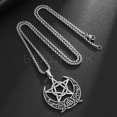 Moon Pentagram 201 Stainless Steel Pendant Necklaces for Women Men FS-WG0AEB1-01-1