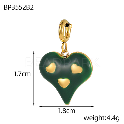 Heart Charms 304 Stainless Steel Enamel Pendants STAS-OY004-09G-1