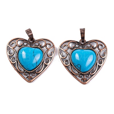 Synthetic Turquoise Peach Love Heart Pendants G-G158-01-09-1