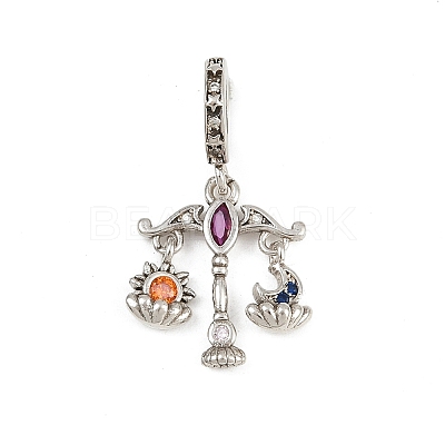 Brass Colorful Rhinestone European Dangle Charms KK-P324-07P-1