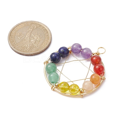 Gemstone Copper Wire Wrapped Pendants PALLOY-JF02304-01-1