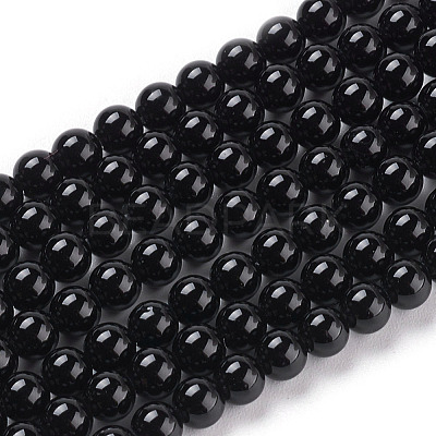 Round Natural Dyed & Heated Black Onyx Beads Strands G-S119-4mm-1