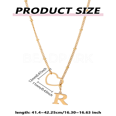 1Pc Letter & Heart Stainless Steel Lariat Necklaces for Women NJEW-LP0002-87G-R-1