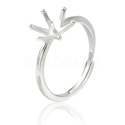 2Pcs Adjustable Rhodium Plated 925 Sterling Silver Finger Rings Components STER-BBC0008-60-1